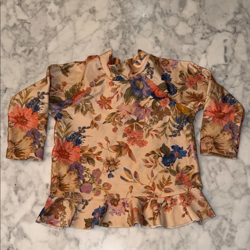 Zimmermann Kids Multicolor Floral Ruffle Rash Guard 12/18M